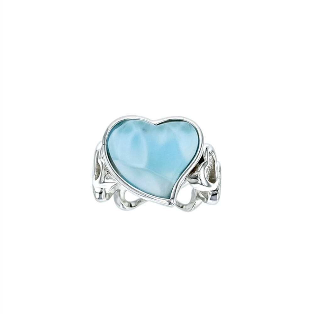 925 Sterling Silver Larimar Heart w Cutout Mini Hearts Band Ring 5.5 gm